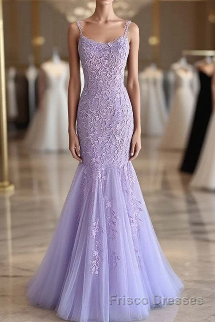 Light Purple Lace Mermaid Formal Prom Dresses, Purple Lace Mermaid Formal Evening Dresses Main image