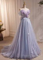 Light Purple Off Shoulder Sweetheart Long Formal Dress, Light Purple Tulle Formal Prom Dress