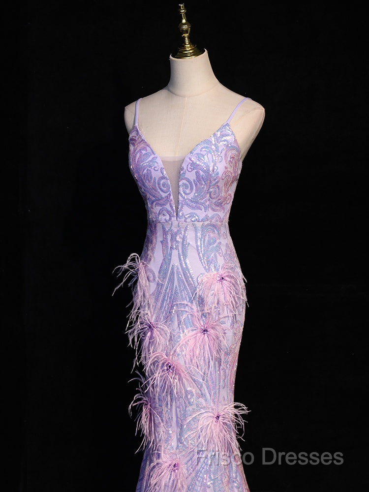 Light Purple Sequins Mermaid Long Party Dress, Light Purple Formal Dress Formal Prom Dress