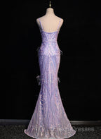 Light Purple Sequins Mermaid Long Party Dress, Light Purple Formal Dress Formal Prom Dress