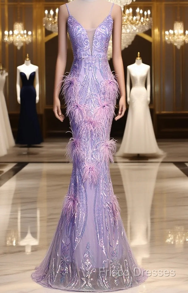 Light Purple Sequins Mermaid Long Party Dress, Light Purple Formal Dress Formal Prom Dress Main image