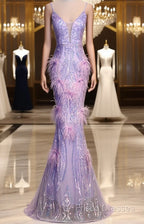 Light Purple Sequins Mermaid Long Party Dress, Light Purple Formal Dress Formal Prom Dress