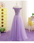 Light Purple Sweetheart Lace Applique Off Shoulder Formal Prom Dress