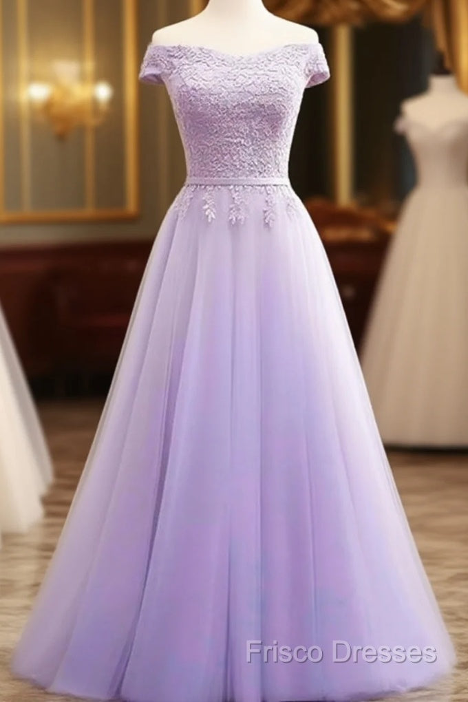 Light Purple Sweetheart Lace Applique Off Shoulder Formal Prom Dress Main image