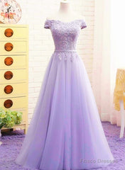 Light Purple Sweetheart Lace Applique Off Shoulder Prom Dress