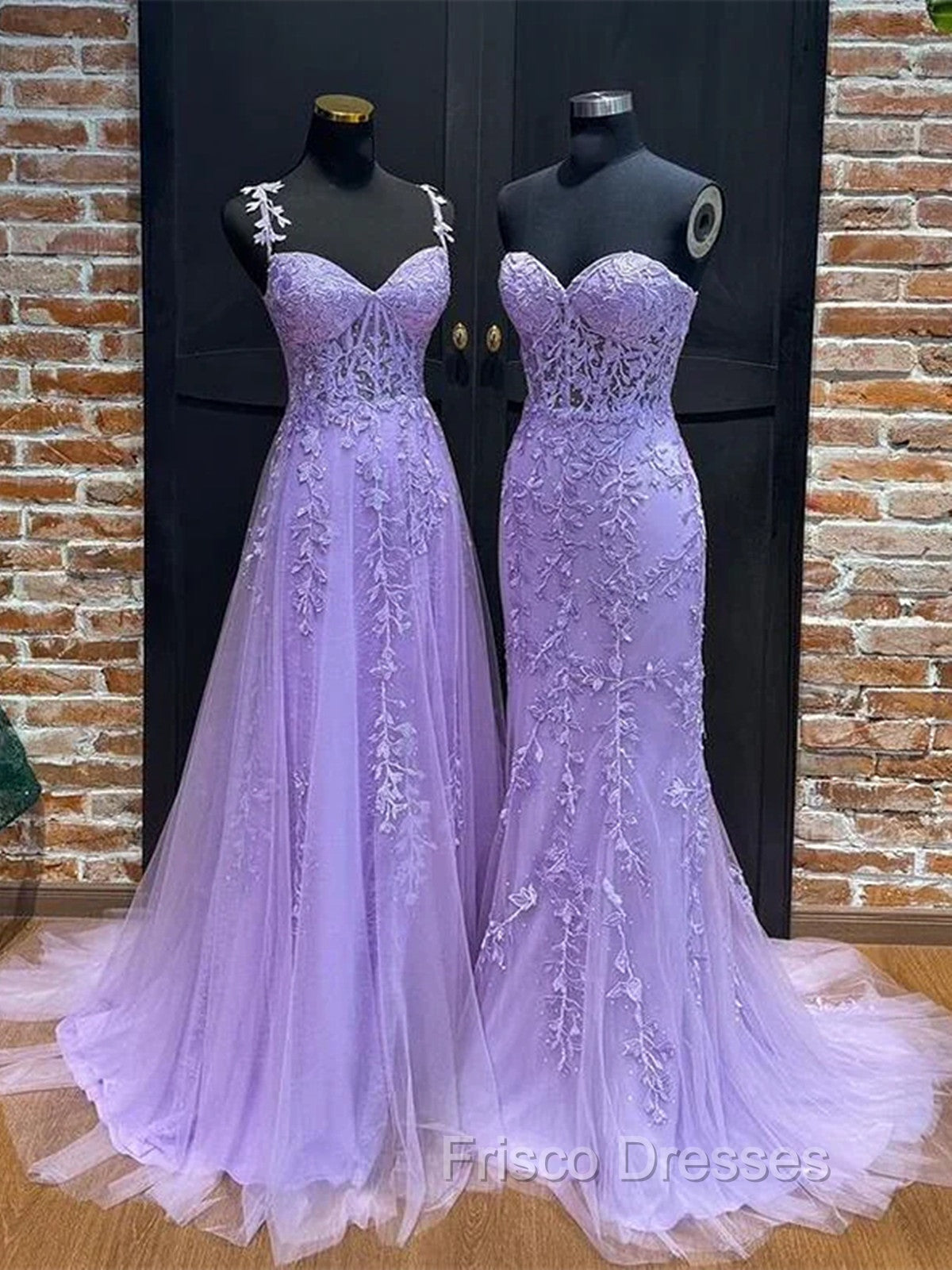 Light Purple Sweetheart Lace Long Formal Gown, Purple Lace Formal Prom Dress Secondary image