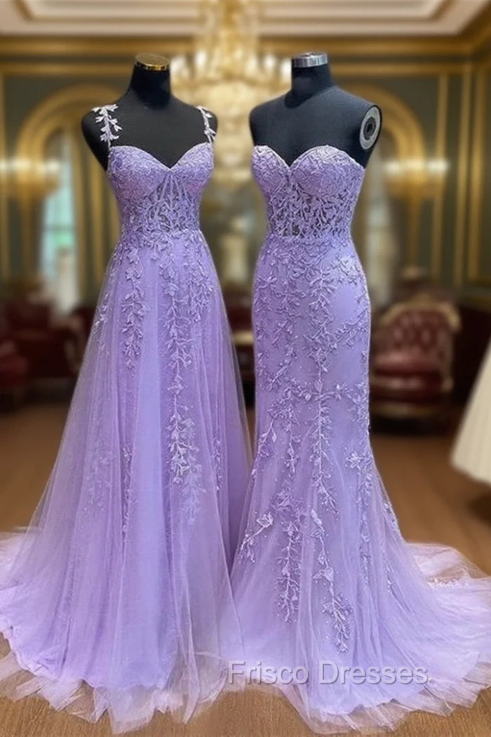 Light Purple Sweetheart Lace Long Formal Gown, Purple Lace Formal Prom Dress Main image