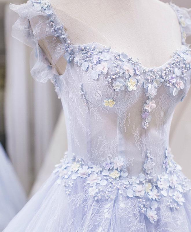 Light Blue Tulle Lace Long Prom Dress, Blue Evening Dress Secondary image