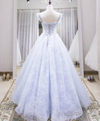Light Purple Tulle Lace Long Prom Dress, Light Purple Evening Dress