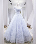Light Purple Tulle Lace Long Prom Dress, Light Purple Evening Dress