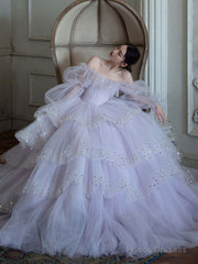 Light Purple Tulle Long Prom Dress, Purple Tulle Evening Dress