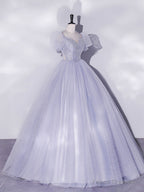 Light Purple Tulle Long Prom Dresses, Purple Tulle Formal Dresses