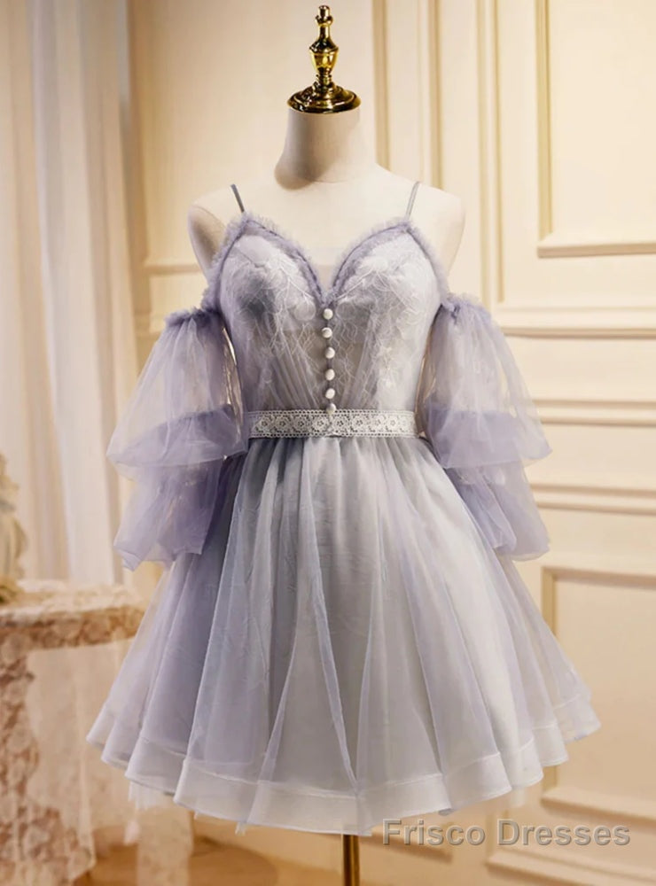 Light Purple Tulle Long Sleeve Homecoming Dress Main image