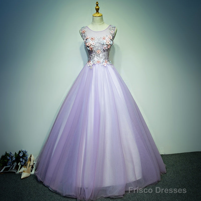 Light Purple Tulle Long Sweet 16 Formal Dress With Lace, Purple Prom Dress Secondary image