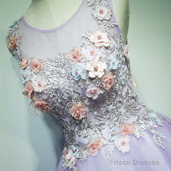 Light Purple Tulle Long Sweet 16 Formal Dress With Lace, Purple Prom Dress