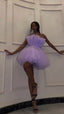 Light Purple Tulle Mini Prom Dresses Strapless Pleated Homecoming Dress