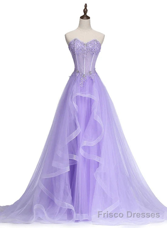 Light Purple Tulle Sweetheart Long Party Dress A-line Tulle Formal Dress prom dresses shops Main image