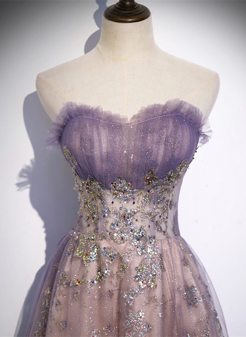 Light Purple Tulle With Lace A-Line Party Dress, Purple Long Formal Dress Evening Dress Secondary image