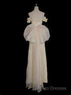 Light Yellow A-Line Satin Off-Shoulder Tulle Long Formal Prom Dress Graduation Formal Prom Dress Wedding Dress