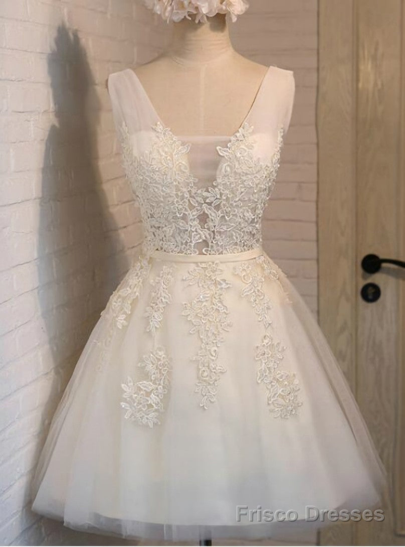 Light Yellow V-neck Tulle Lace Dress Main image