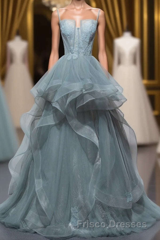 New Arrival Spaghetti Straps Tulle Long Formal Prom Dress, Charming Evening Party Dress Main image