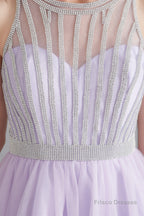 A-Line Tulle Sleeveless Beading Homecoming Dresses