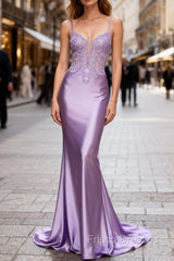 Lilac Floral Classy Mermaid Corset Long Formal Prom Dress