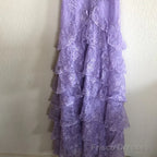 Lilac Lace Long prom dress Evening Gown Party Dress