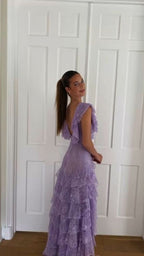 Lilac Lace Long Prom Dress Party Dress 21Th Birthday Outfits