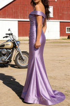 Lilac Mermaid Off the Shoulder Ruched Long Prom Dress