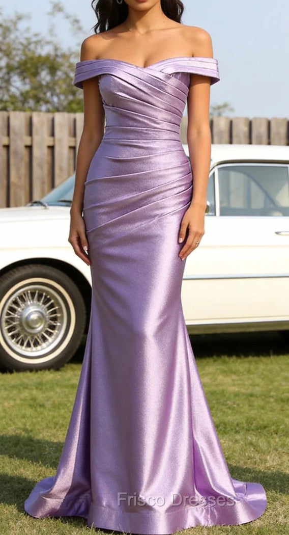 Lilac Mermaid Off the Shoulder Ruched Long Prom Dress