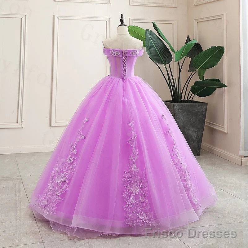 Lilac Off the Shoulder Quinceanera Dress Ball Gown with Appliqued Secondary image
