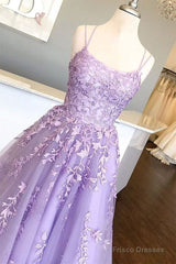 Lilac Prom Dresses With Appliques, Long Princess Prom Dress, Prom Dance Dress, Formal Prom Dress Long