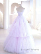 Lilac Purple Strapless Tulle Sheer A Line Formal Prom Dress