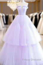 Lilac Purple Strapless Tulle Sheer A Line Formal Prom Dress