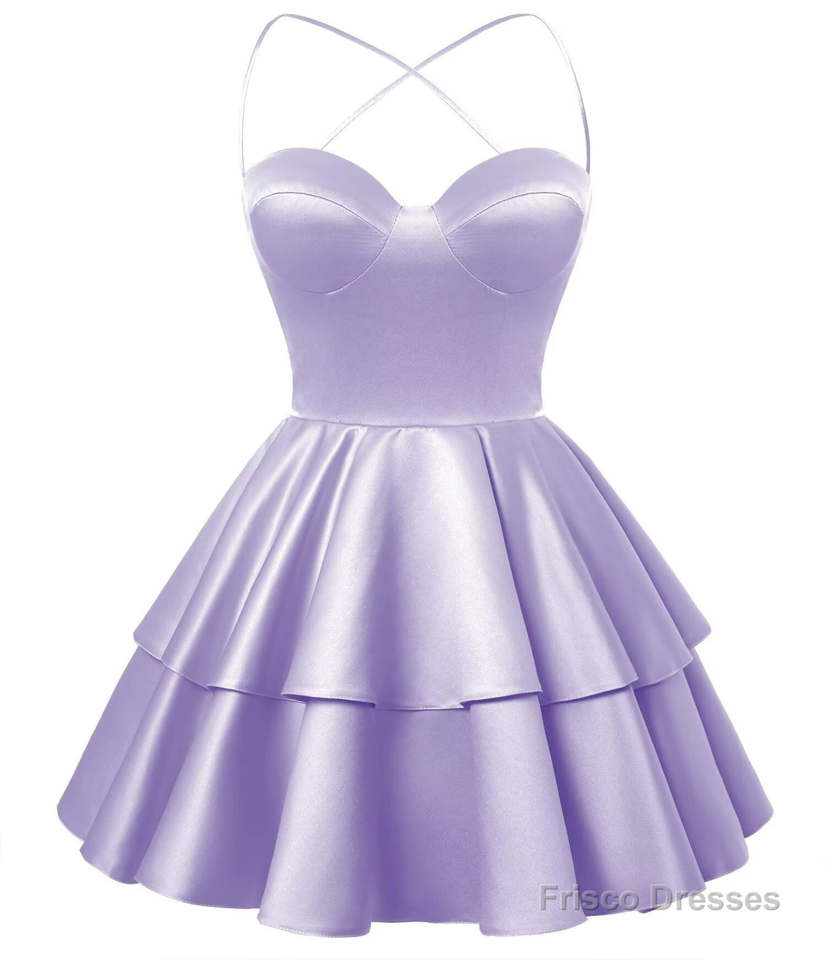Lilac Satin Homecoming Dress Sweetheart Neck Tiered Short Graduation D ...