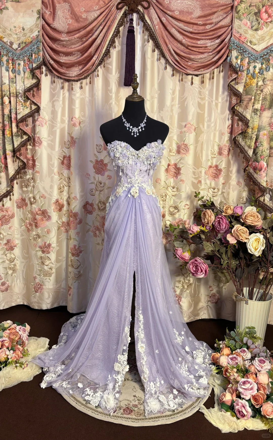Lilac Strapless Prom Dresses Long Evening Party Dress