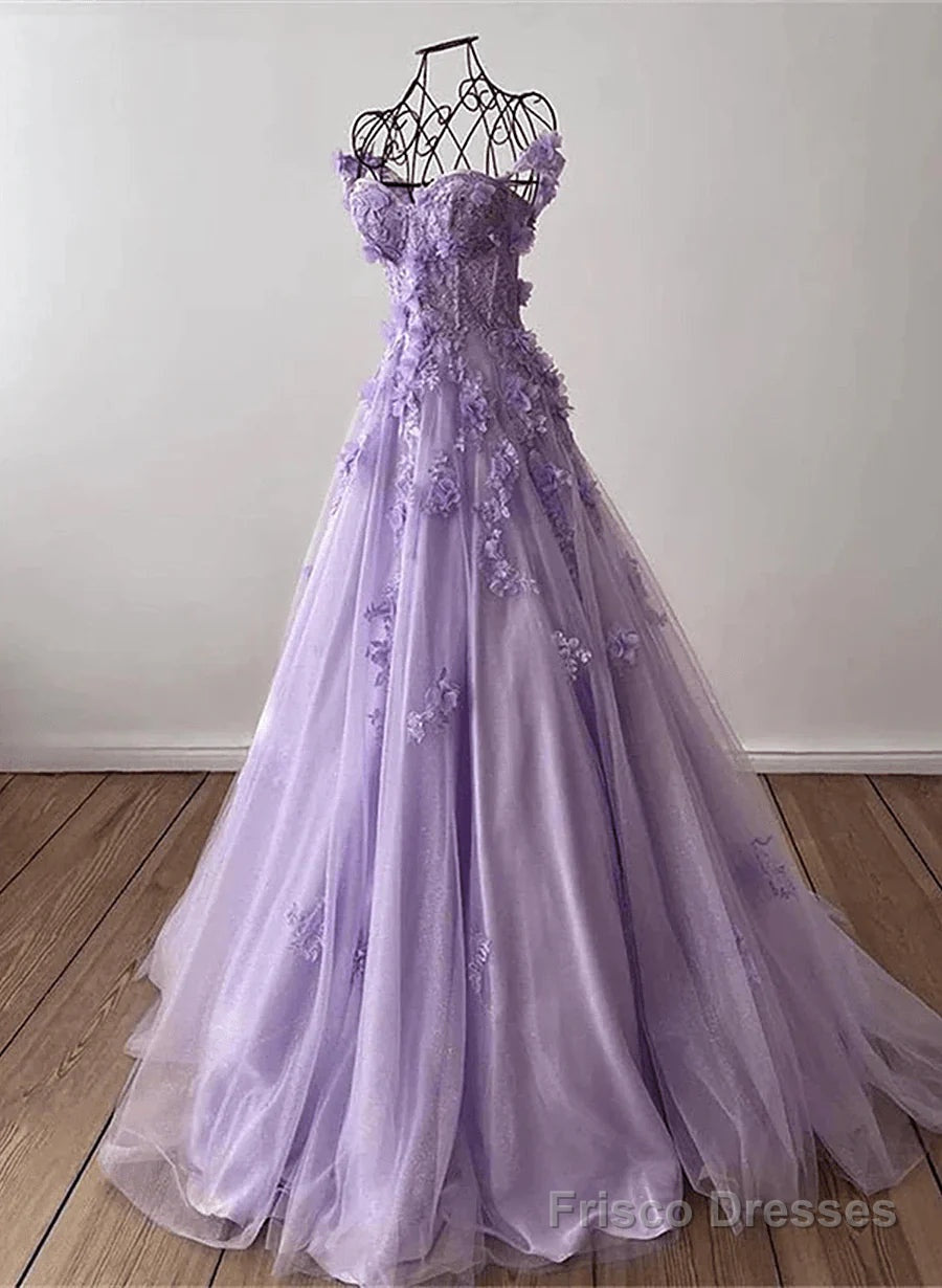 Lilac Sweetheart 3D Flowers Lace Applique Prom Dresses Tulle Evening Dress prom dresses shops Main image