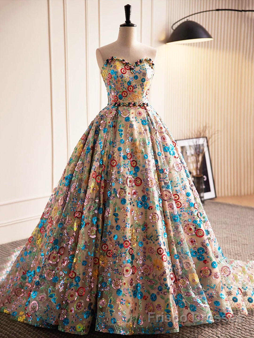Beautiful Sequins Strapless Long Prom Dress, A-Line Evening Dress Party Dress Main image
