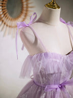 Lovely Spaghetti Strap Tulle Lace Short Prom Dress, Lavender A-Line Party Dress