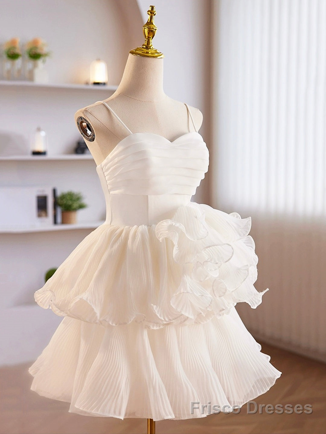 White Tulle Sweetheart Short Prom Dress, White Tulle Straps Party Dress Secondary image