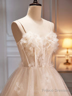 Champagne Spaghetti Strap Party Dress, Cute A-Line Evening Dress Homecoming Dress