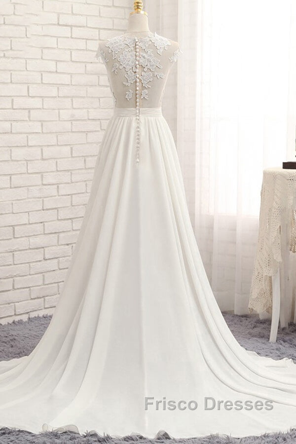 Long A-line Appliques Lace Chiffon Wedding Dress with Slit Secondary image