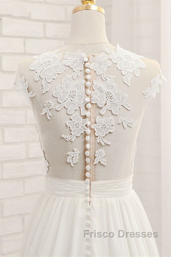 Long A-line Appliques Lace Chiffon Wedding Dress with Slit