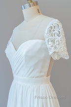 Long A-line Chiffon Backless Wedding Dress with Sleeves