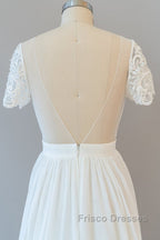 Long A-line Chiffon Backless Wedding Dress with Sleeves