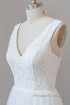 Long A-line Straps V-neck Chiffon Open Back Wedding Dress