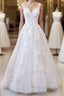 Long A-line Sweetheart Appliques Lace Tulle Wedding Dress