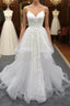 Long A-line Sweetheart Appliques Spaghetti Strap Tulle Wedding Dress
