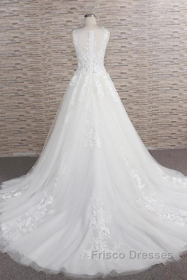 Long A-line Sweetheart Applqiues Lace Tulle Wedding Dress Secondary image